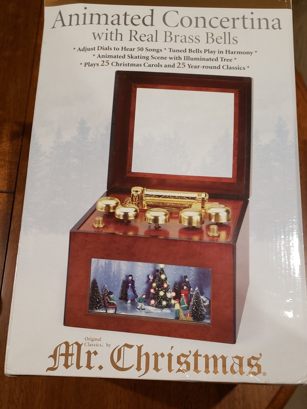 Mr. Christmas Animated Concertina Music Box Real Brass Bells Vintage